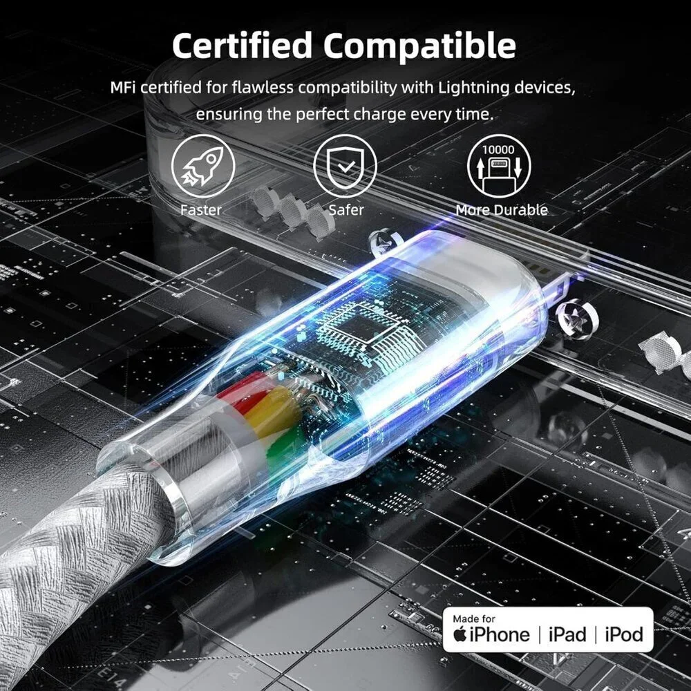 iPhone Charger 3 Pack 10 ft Apple MFi Certified Lightning Nylon Braided Cable Fa
